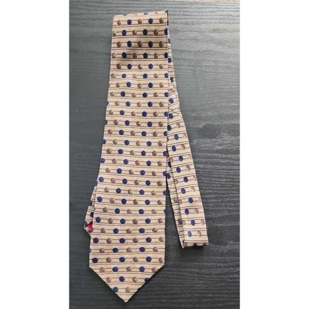 ZIONETTI TIE Silk Gold, blue dots 59"x3.5" Made in‎ USA